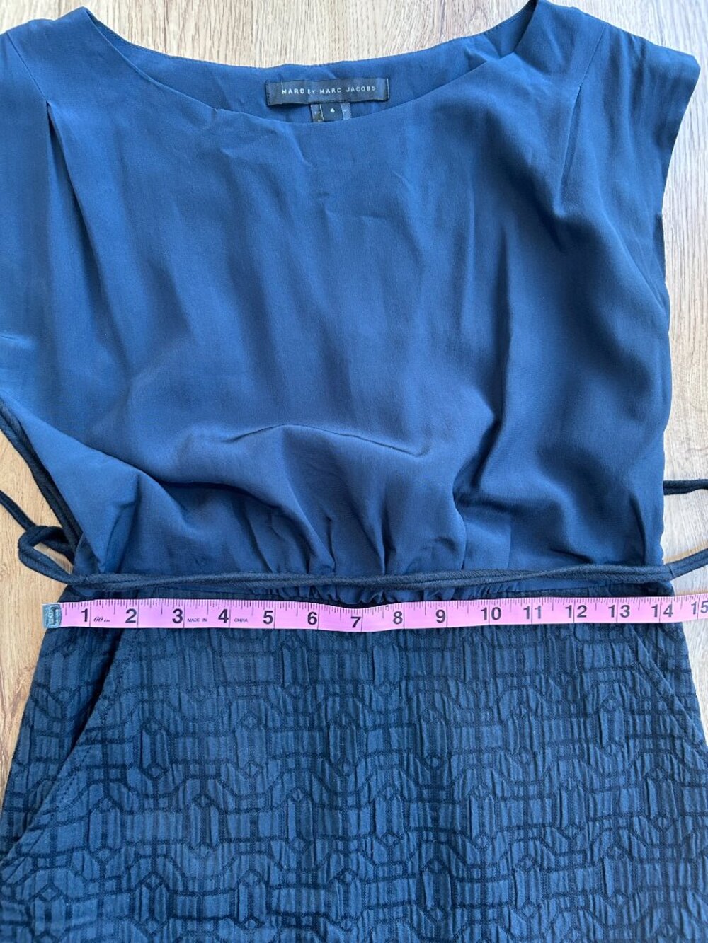 Marc by Marc Jacobs Silk Top Dress Navy Mixed Media Mini Size 4 Work Chic - Picture 10 of 11